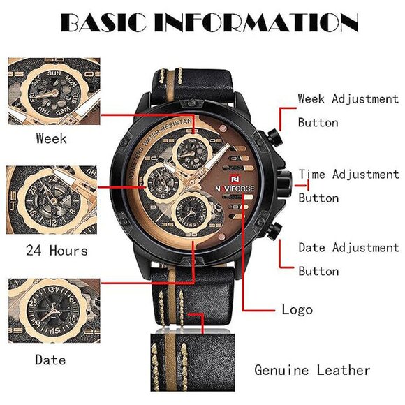 Sport Military Watches for Men Waterproof Watch , black+rose gold+brown - Picture 2 of 8